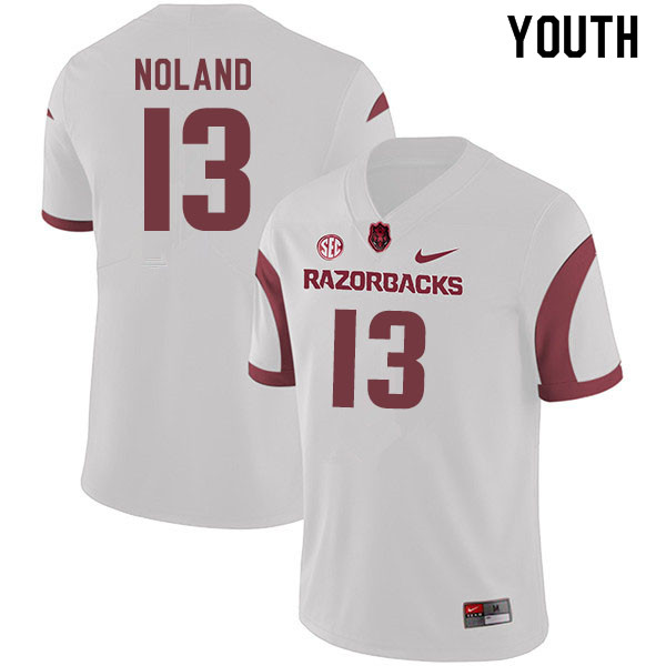 Youth #13 Connor Noland Arkansas Razorbacks College Football Jerseys Sale-White - Click Image to Close